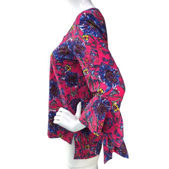 Prabal Gurung Collective Womens Size 2 Top Floral Flare Sleeve V Neck Pink - Picture 5 of 15